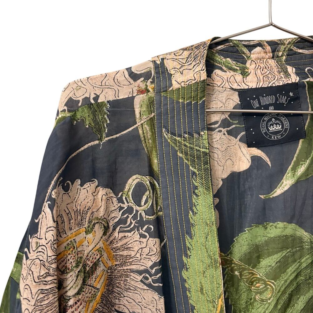 One Hundred Stars Blue Vine Floral 3/4 Sleeve Kimono OS - Picture 4 of 7